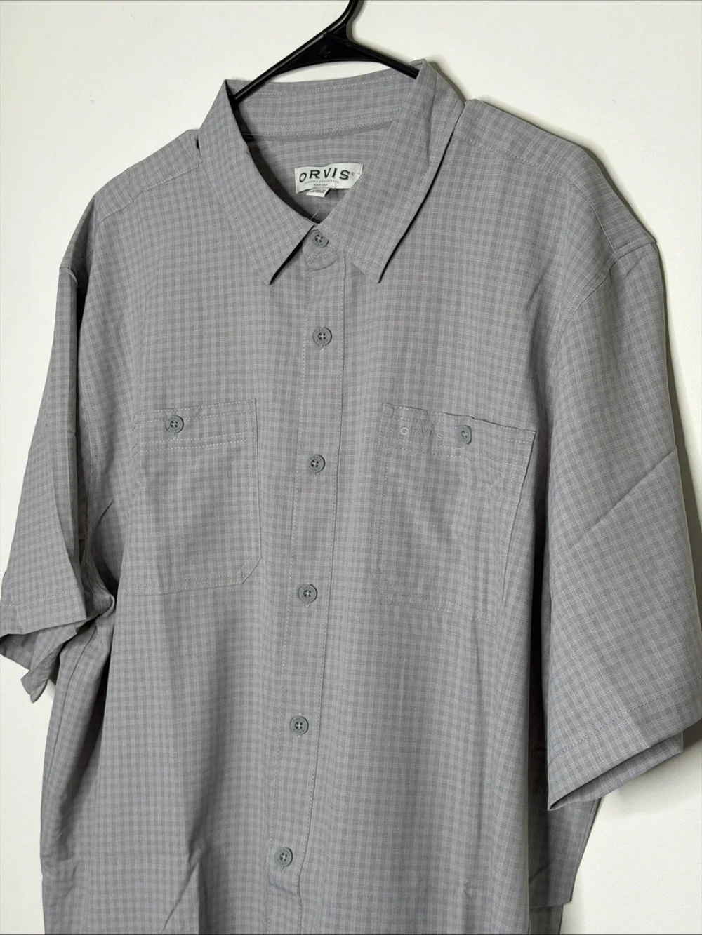 NWT Orvis Men's XXL Ultralight Short Sleeve Shirt Gray Plaid SPF Wicking Fishing